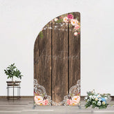 Aperturee - Aperturee Wooden Floral Lace Pattern Wedding Half Moon Arch Backdrop